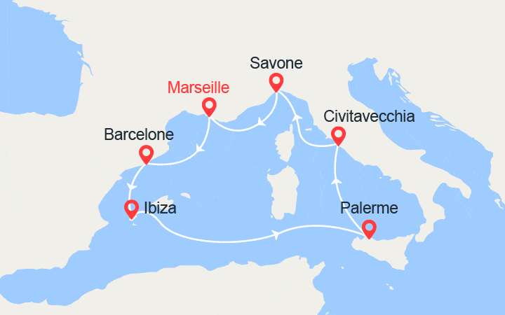 Carte Croisière Espagne, Ibiza, Sicile