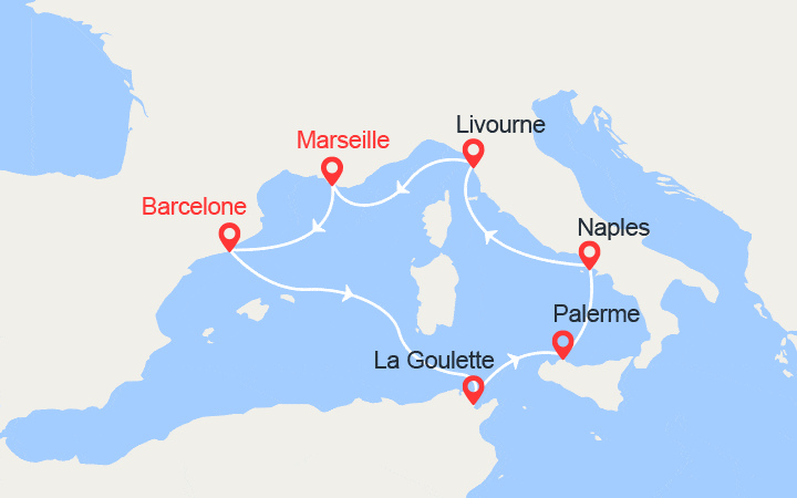 Carte Croisière Tunisie, Sicile, Italie