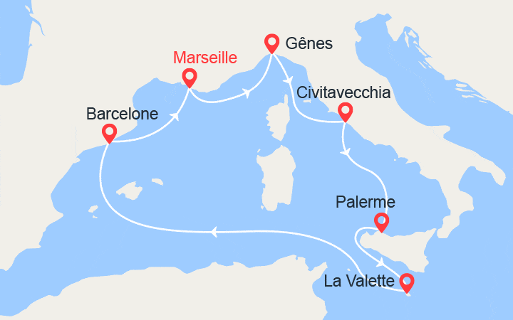Carte Croisière Sicile, Malte, Espagne