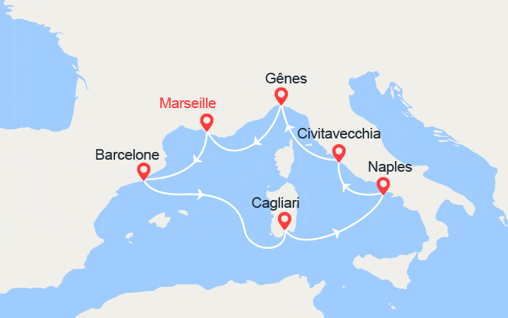 Carte Croisière Barcelone, Sardaigne, Italie